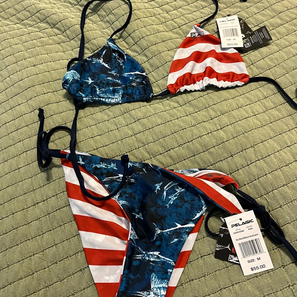 Pelagic Blue and Red Striped Bikini Set